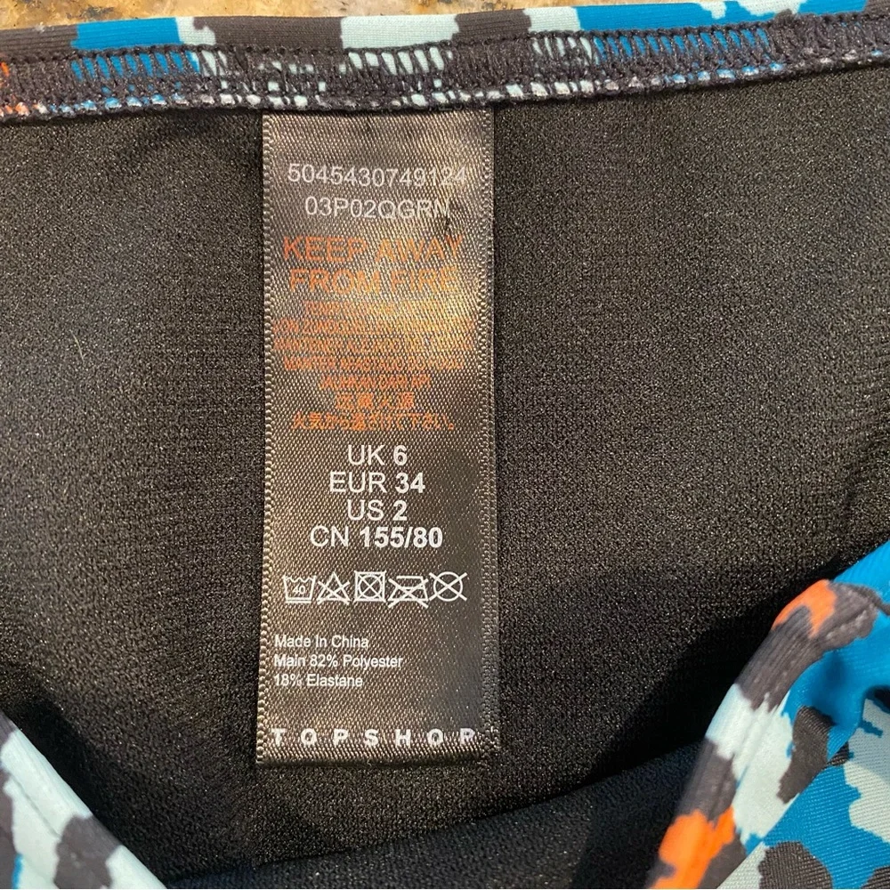 Top Shop Animal Print Cheetah Bikini Bottoms Size 2 Small XS Black Blue Orange